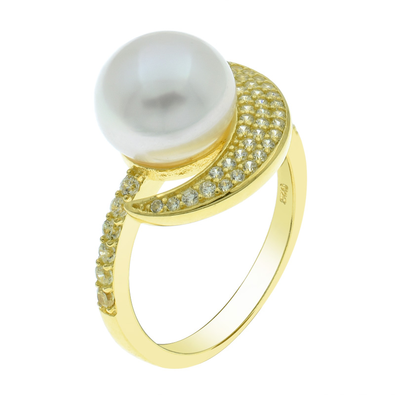 Women Pearl Crescent Moon Ring