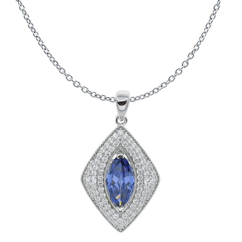 Women Tanzanite CZ Rhombus Pendant