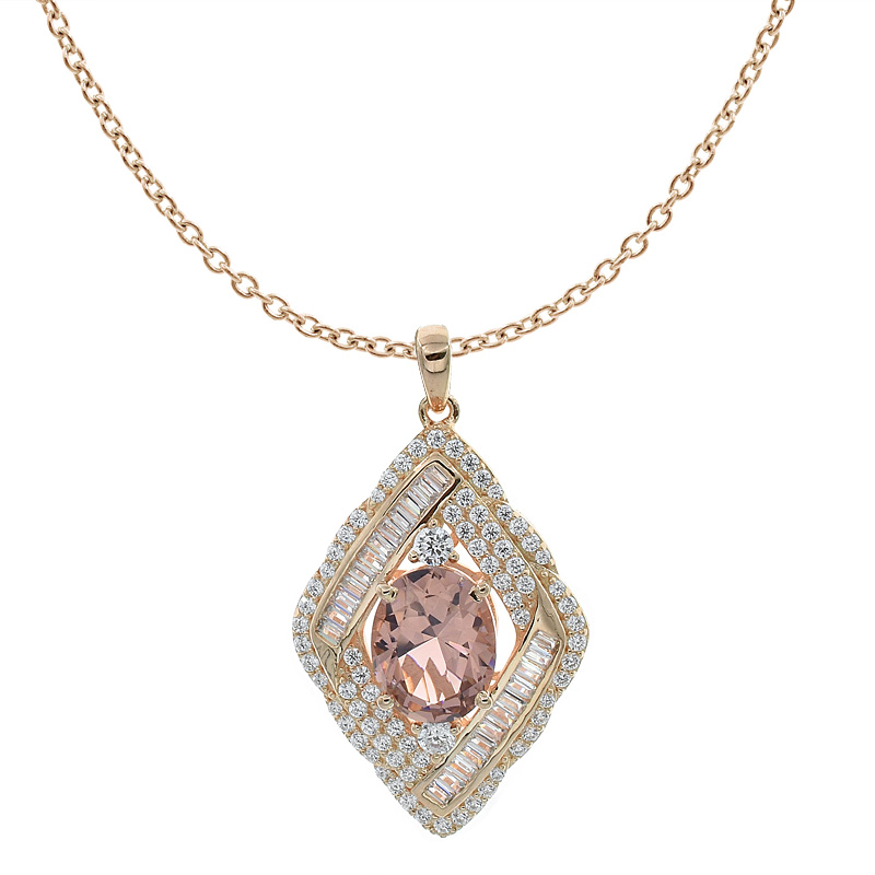 Morganite Nano Silver Pendant With Baguette White CZ