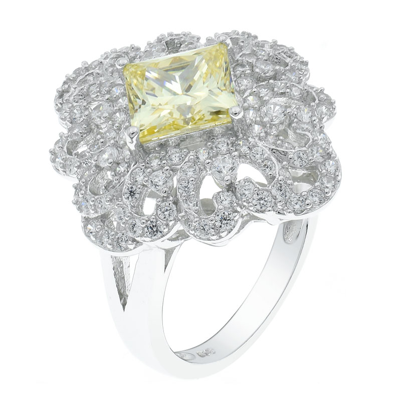 Women Filigree Diamond Yellow CZ Ring