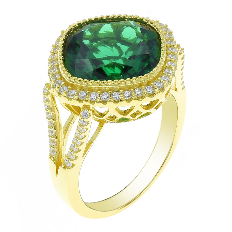 Women Cushion Green Nano Ring With Split Shank