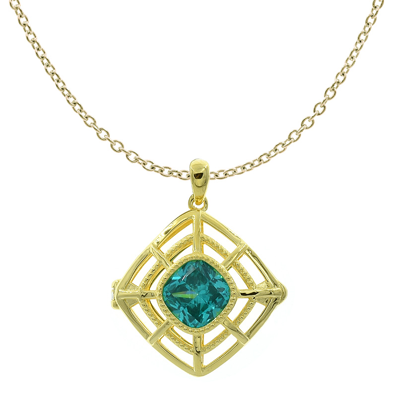 Women Double Square Paraiba Locket Pendant