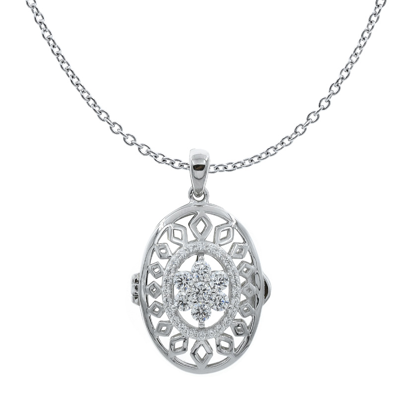 Women Filigree Halo Flower Locket Pendant