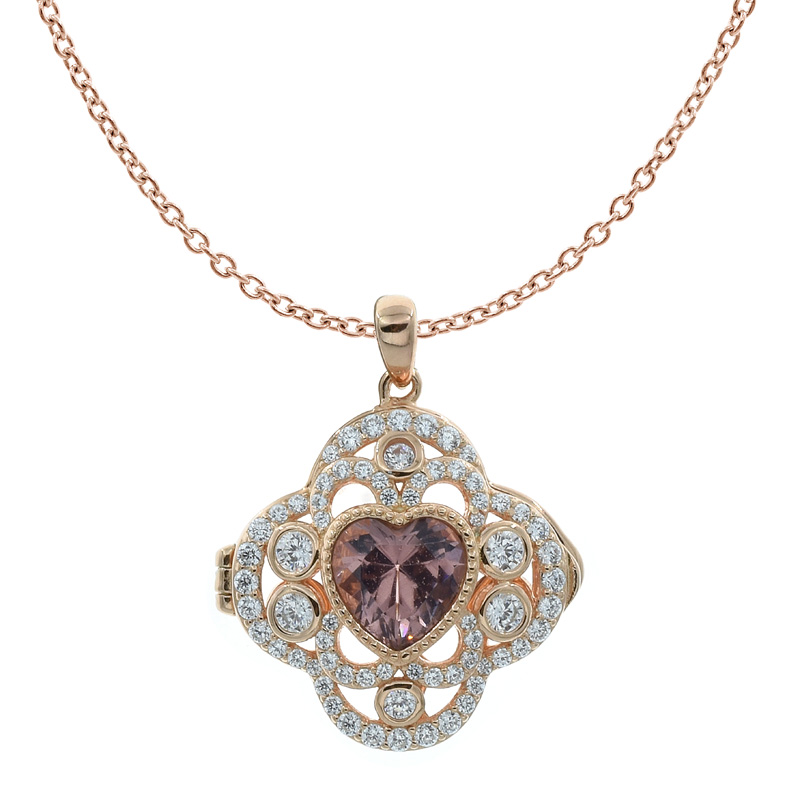 Women Clover Morganite Nano Locket Pendant 