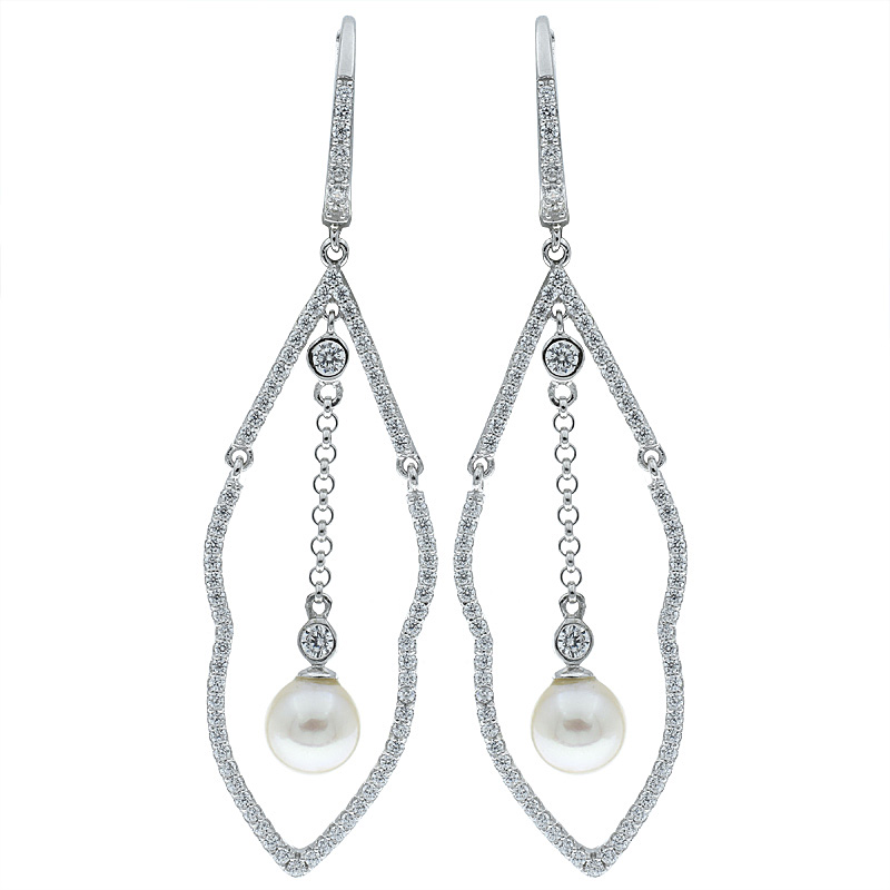 Women Drop Pearl Frame Earrings