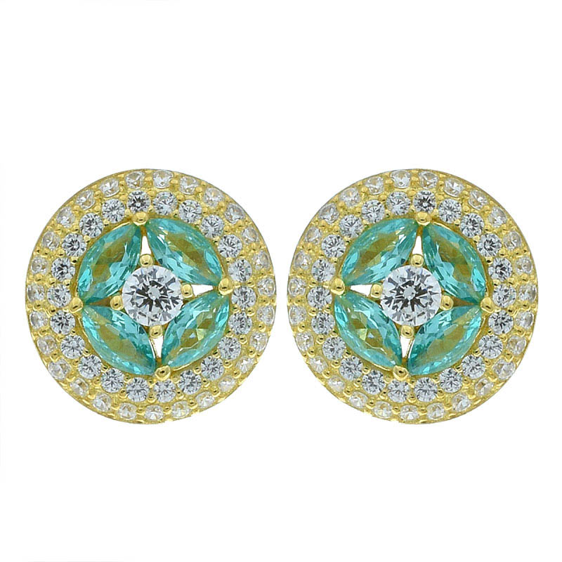 Women Paraiba Round Shape Stud Earrings