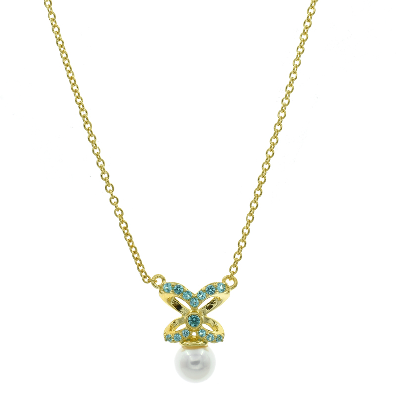 Pearl 925 Necklace With Paraiba Color Stones
