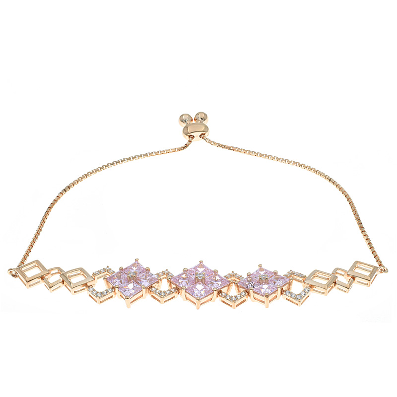 Women Square Pink CZ Bolo Bracelet 