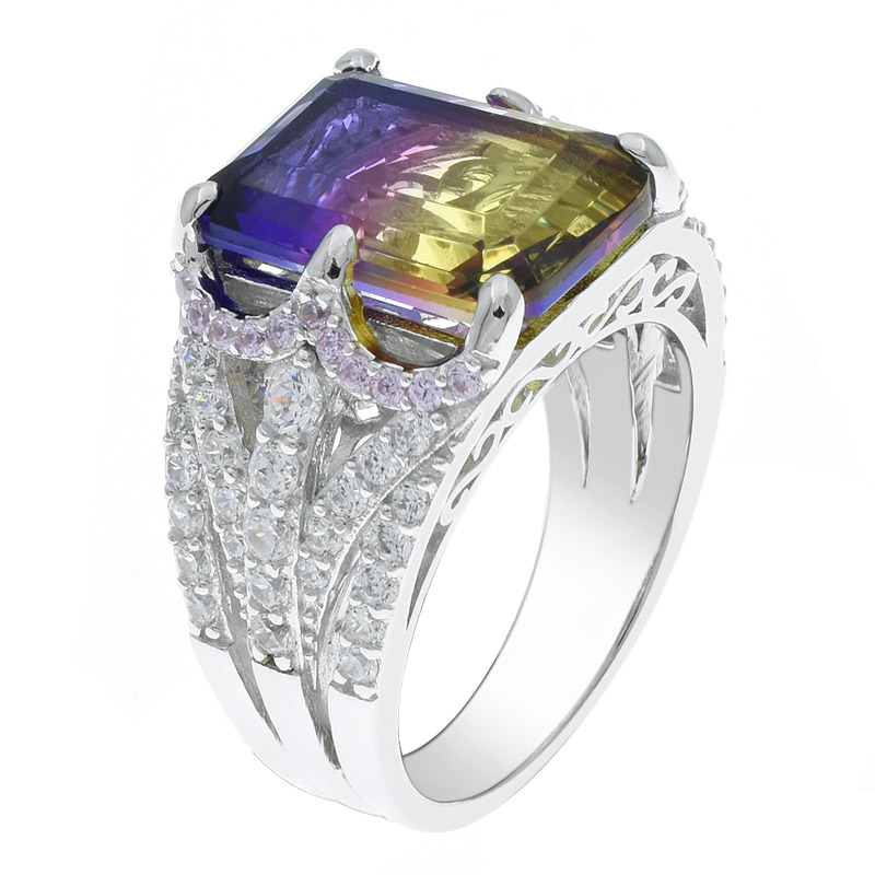 China Women Emerald Cut Ametrine Ring