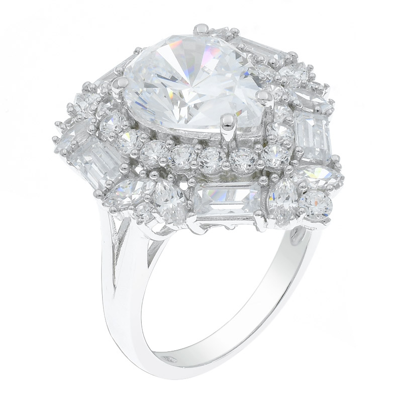 Women Double Halo Pear Shape White CZ Ring