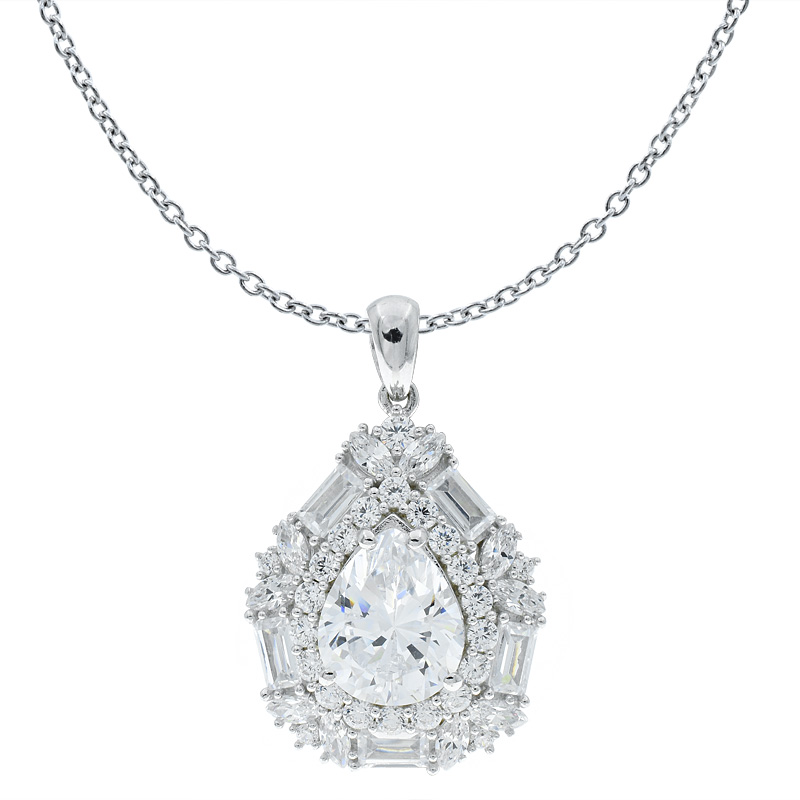 Women Double Pear Shape White CZ Pendant 