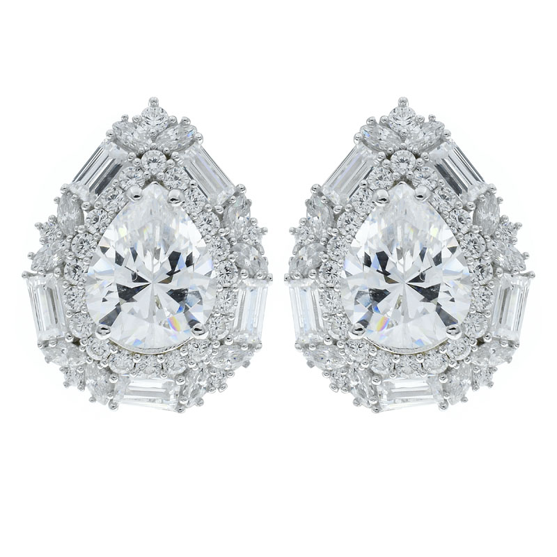 Women Double Pear Shape White CZ Earrings