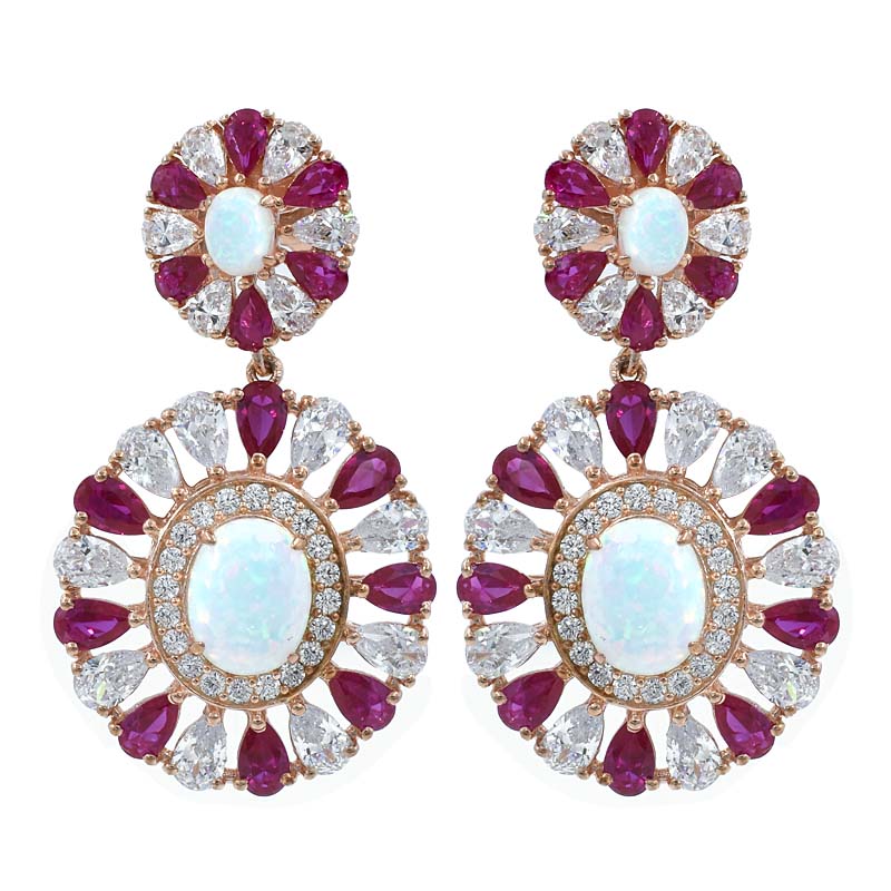 Women Flower Opal Earrings