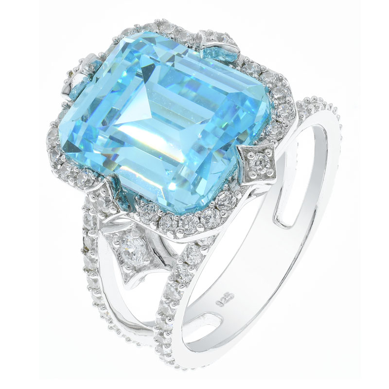 Aqua CZ Ladies Sterling Ring