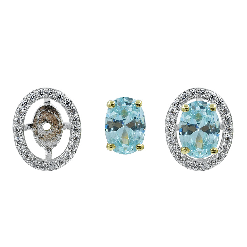 Women Oval Aqua CZ Stud Earrings