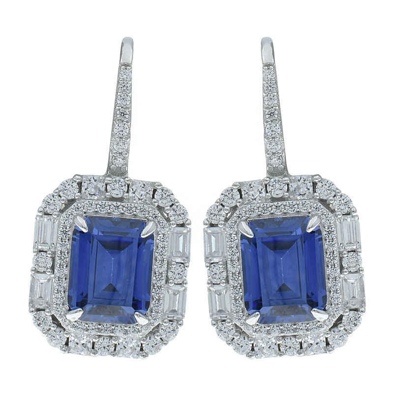 Women Jewelry Earrings With Emerald Cut Tanzanite CZ