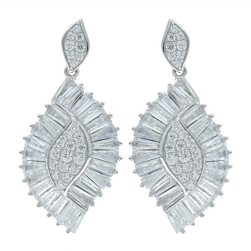 Baguette Jewelry Ladies Silver Earrings