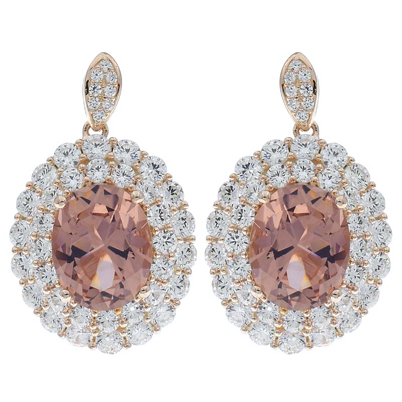 Women Double Halo Morganite Nano Jewelry Earrings