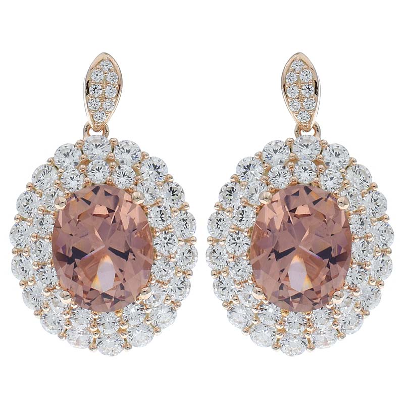 Women Double Halo Morganite Nano Jewelry Earrings