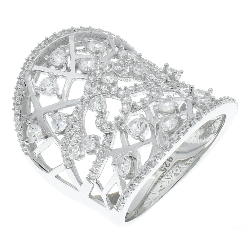 Women Filigree White CZ Ring 