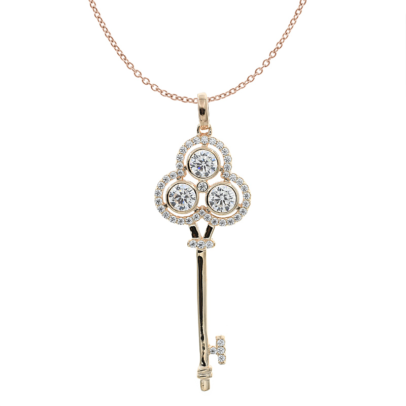 Women Three Stones Key Pendant