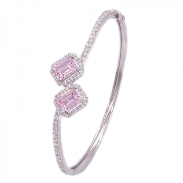 925 Sterling Silver Bangle with Diamond Pink CZ 