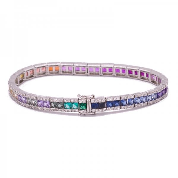 925 sterling silver Rainbow colour bracelet in 7.25inch 