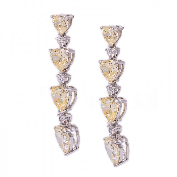 925 sterling silver diamond yellow heart long earrings 