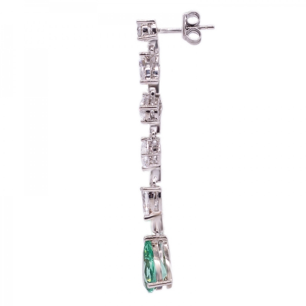 Women Green Tourmaline Silver Dangle Earrings 