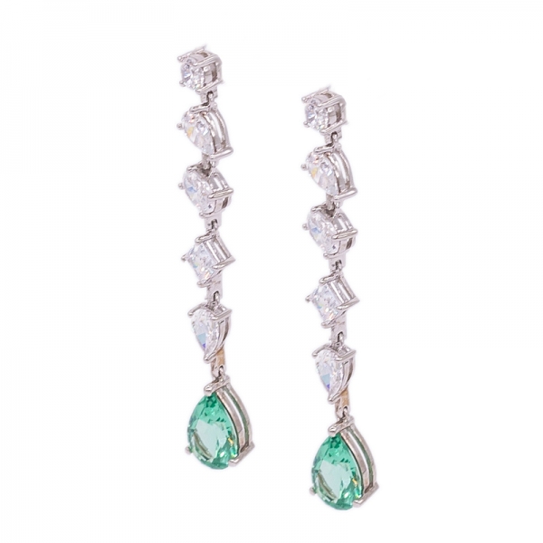 Women Green Tourmaline Silver Dangle Earrings 