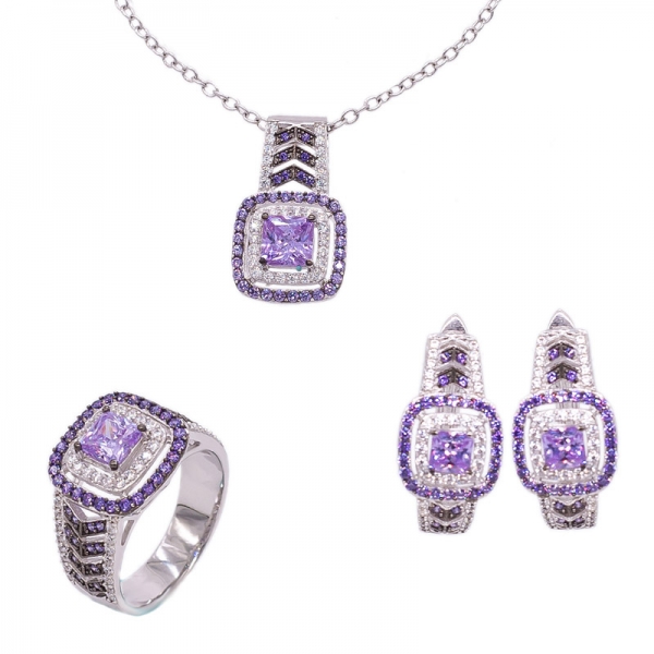 Double Square Kunzite CZ Jewelry Set in Sterling Silver 