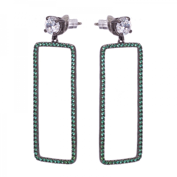 Green Nano Large rectangle Earrings in 925 Sterling Silver 