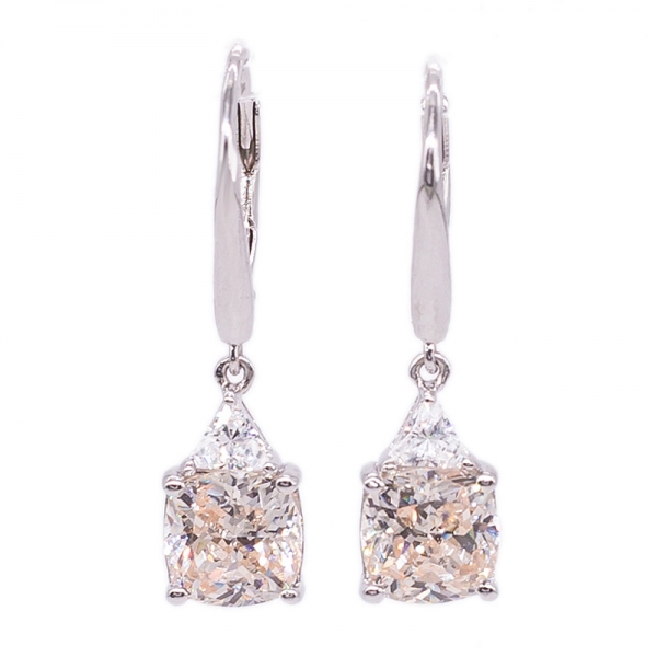 Antique Cushion CZ Sterling Silver Drop Earrings 