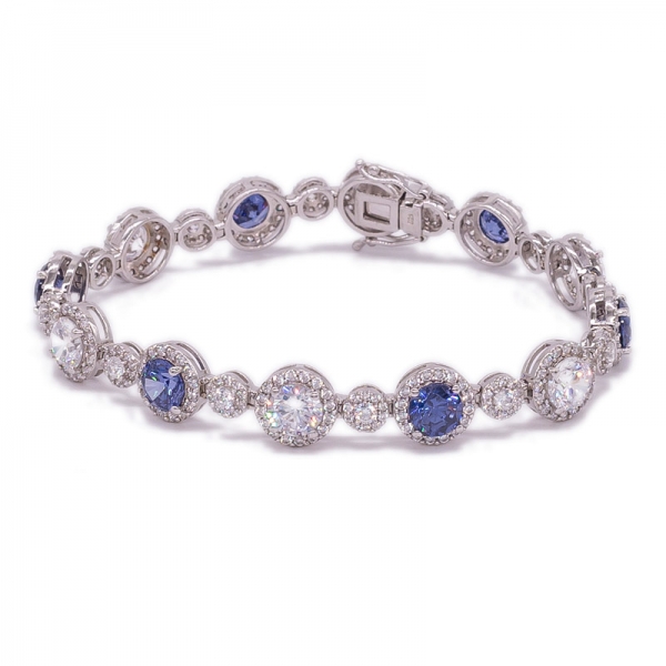 Round Tanzanite and White CZ Bracelet in 925 Sterling Silver 