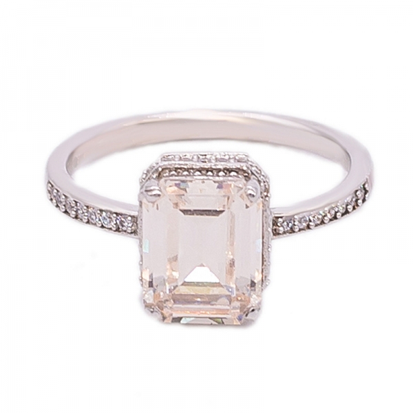 Brilliant Emerald Cut Morganite Peach Jewelry Set in 925 Silver 