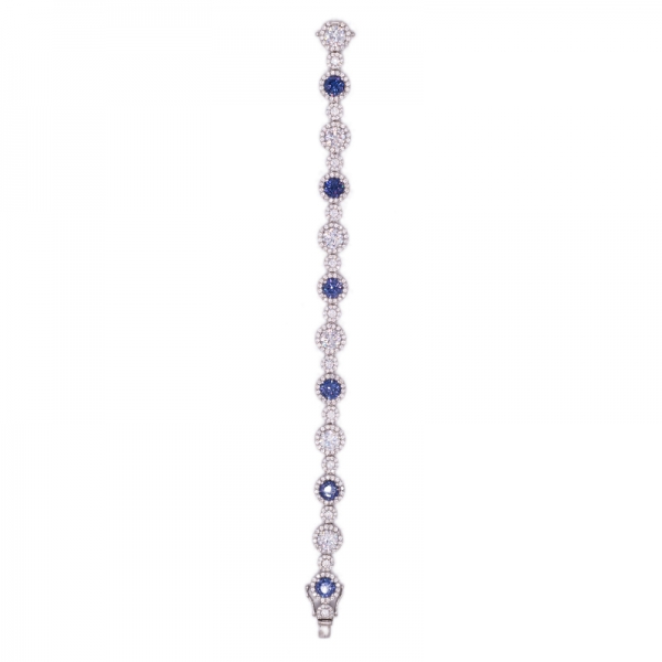 Round Tanzanite and White CZ Bracelet in 925 Sterling Silver 