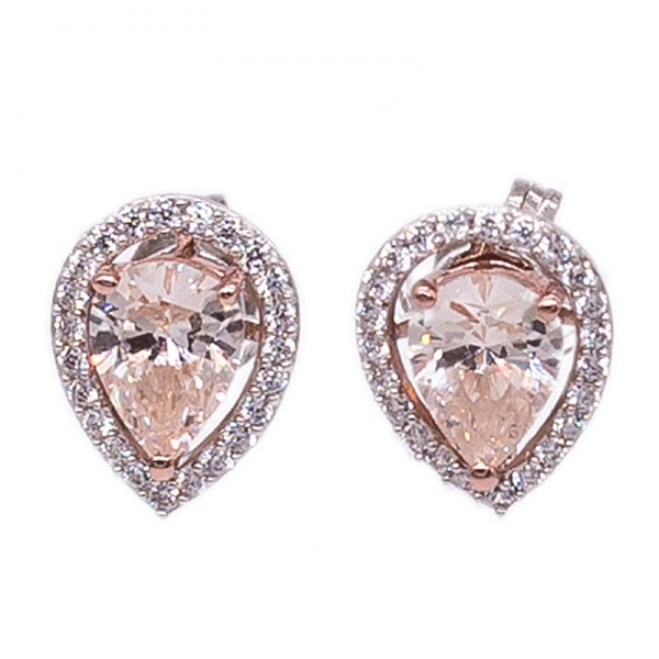 925 Sterling Silver Stud Earrings With Morganite Peach CZ 