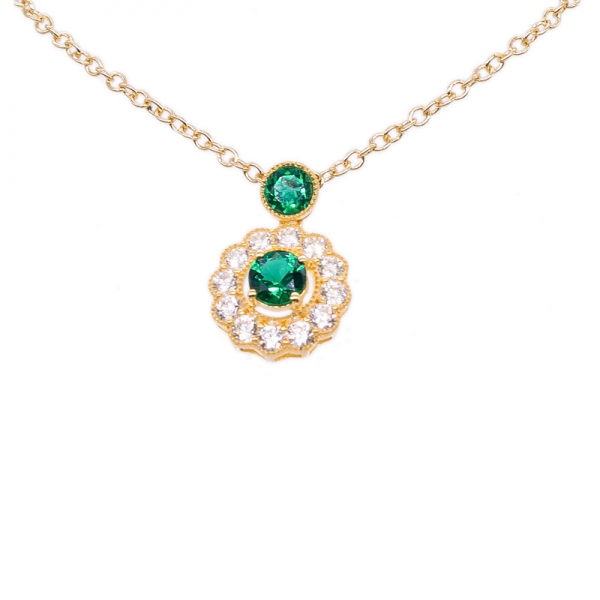 925 Sterling Silver Jewelry Set with Round Green Nano 