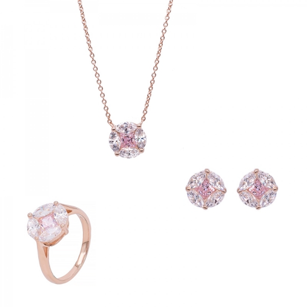 Rose Gold Plated Special Round Shape Siver Jewelry Set 