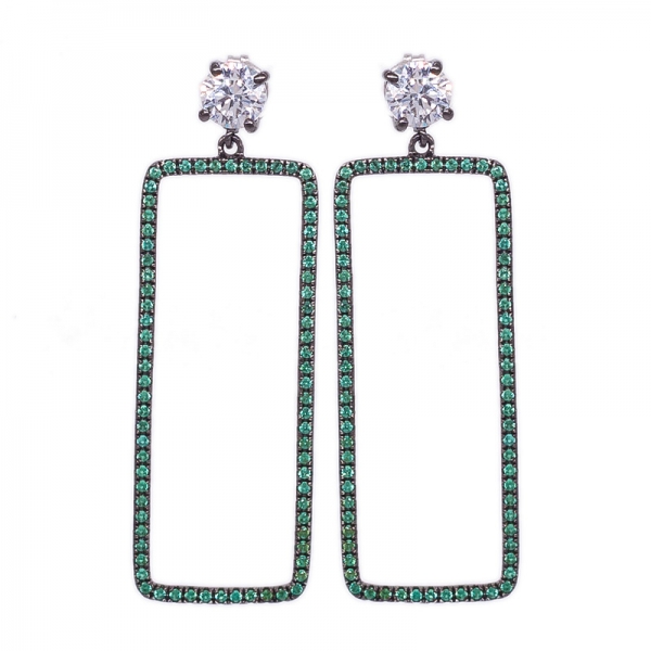 Green Nano Large rectangle Earrings in 925 Sterling Silver 