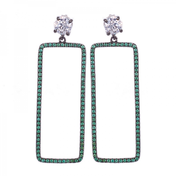 Green Nano Large rectangle Earrings in 925 Sterling Silver 