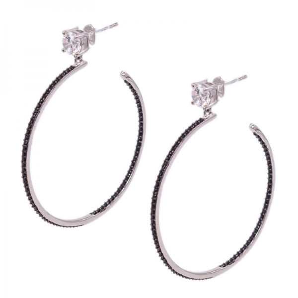 Large Sterling Silver Stud Hoop Earrings 