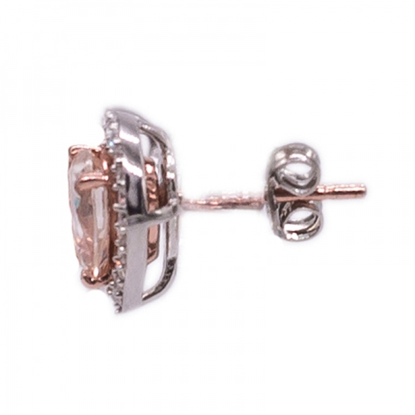 925 Sterling Silver Stud Earrings With Morganite Peach CZ 