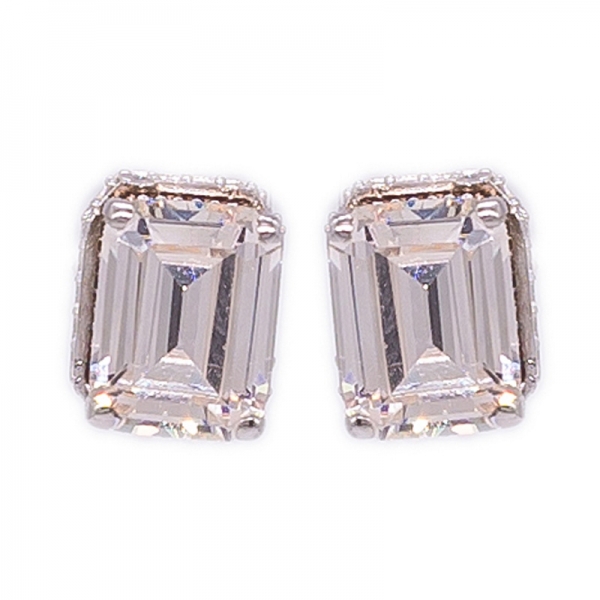 Emerald Cut Morganite Peach Silver Stud Earrings 