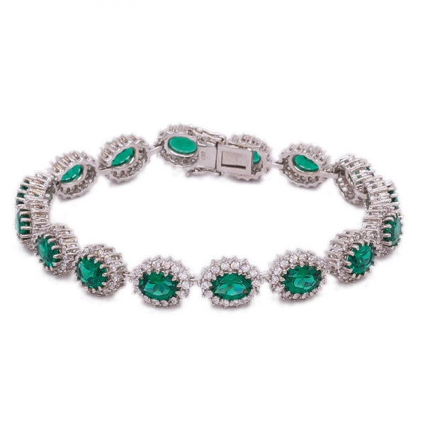 Oval Green Nano Sterling Silver Rhodium Bracelet 