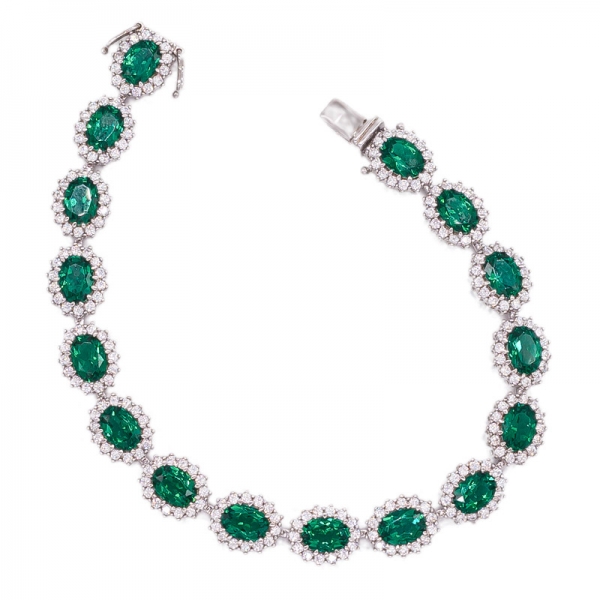 Oval Green Nano Sterling Silver Rhodium Bracelet 