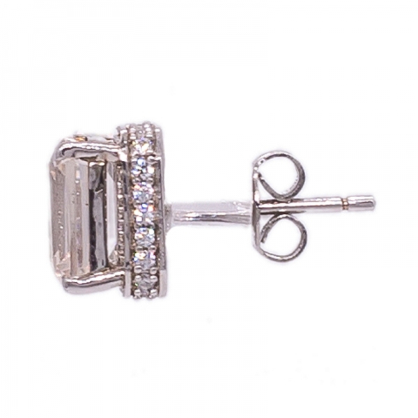 Emerald Cut Morganite Peach Silver Stud Earrings 