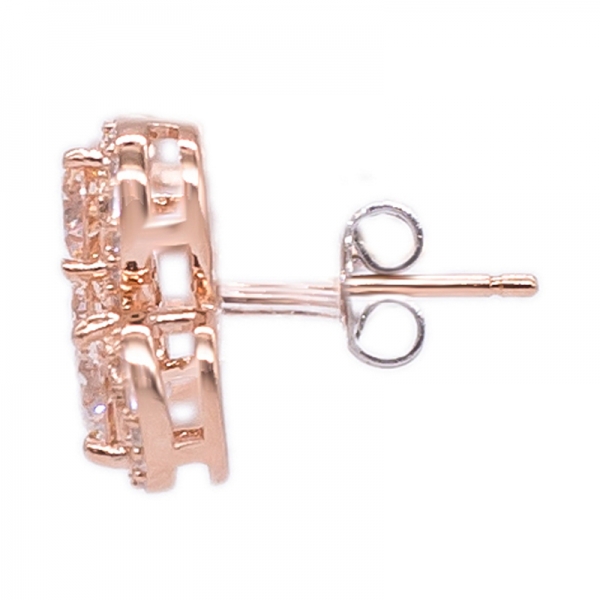 Silver Three Stones Earrings with Rose Gold Plating 