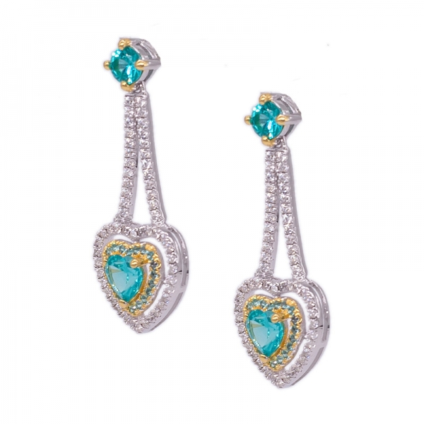 925 Silver Double Heart Earrings Set with Fascinating Paraiba 