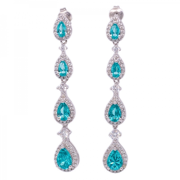 Pear Shape Paraiba Silver Dangle Earrings for Women 